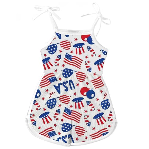 Aimsbveo Baby Girls 4th Of July Romper Spaghetti Strap Toddler Girl Patriotic Shorts Jumpsuit Playsuits Outfits,12-18 Month