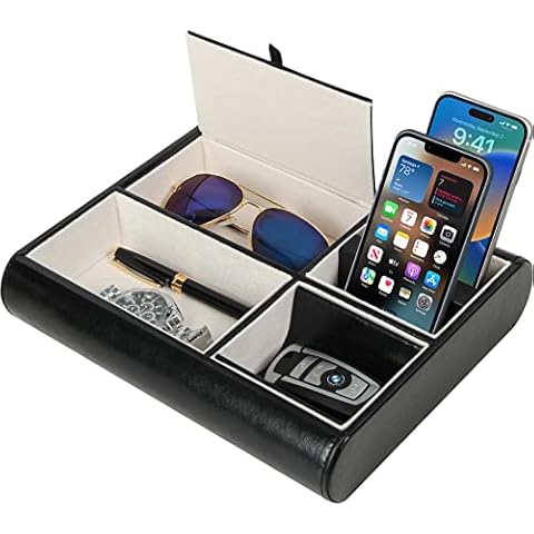 Jack Cube Valet Tray Leather, Desk or Dresser Organizer, Catch-all For Keys, Phone, Wallet, Coin, Jewelry, and More (26.26 x 5.5 x 20.8 cm) - MK158 Cover