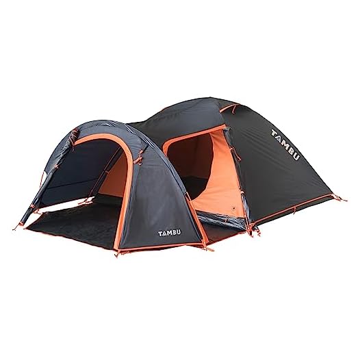 TAMBU AKASA Tienda de campaña para 4 personas con toldo para exteriores, tienda de campaña para festivales, entrada lateral, impermeable, doble pared, reciclada, ventana de gasa