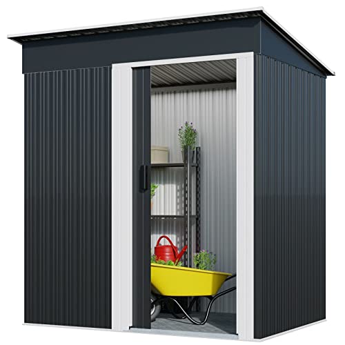HLJMAQ 1,4m² Metall Anthrazit Pultdach 3m³ Geräteschuppen Gerätehaus Gartenhaus M