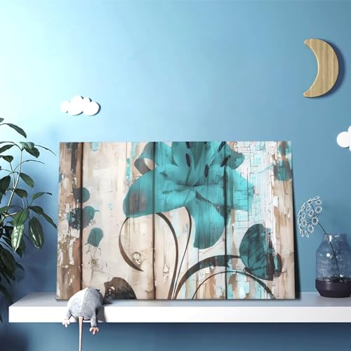Impression sur toile avec fleur sarcelle décoration murale sans cadre home office