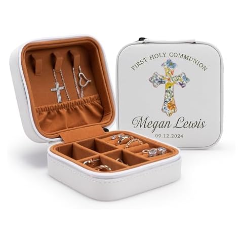 First Communion Gifts for Girls, Custom Jewelry Box for 1st Holy Communion, Personalized with Name and Date, First Communion Keepsake - Design 2 Cover