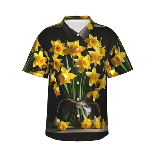 Chemise de plage légère pour homme en tissu doux respirant à manches courtes jaune imprimé
