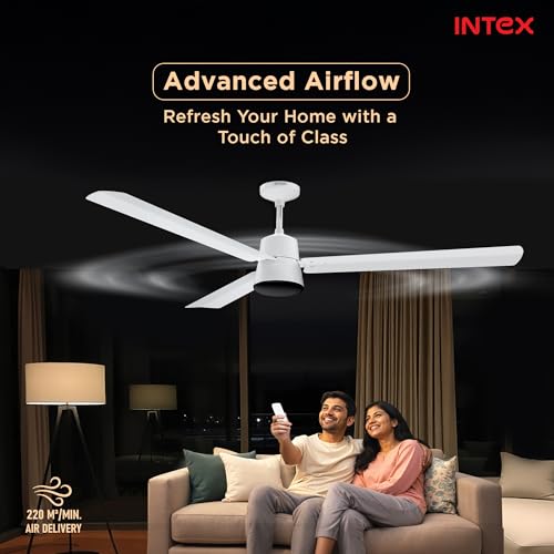 Image of Intex Dynojet 1200mm BLDC Ceiling Fan with Remote, 350 RPM High Speed, 220 CMM Air Delivery, Energy Saving Eco Mode, Timer, Silent Operation, Premium Finish Ceiling Fan (Matte White)