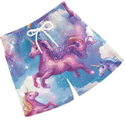 Pigsaly Boys Swim Trunks Happy Purple Unicorn Boys Board Shorts Swimsuit Swimwear Summer Bathing Suit 4T