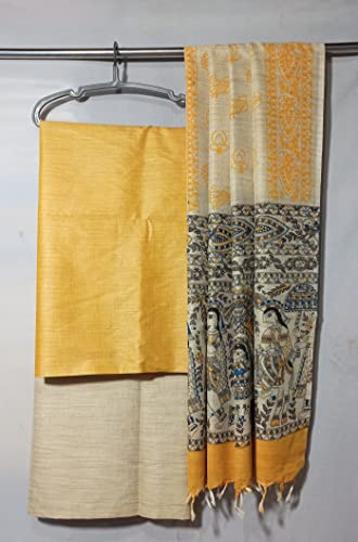Image of ZERATEX Cotton Silk Hand Crafted Unstitched Suit Set for Women with Dupatta | Cotton Silk Salwar Suit Dress Material for Women & Girls | Top - 2.5 M, Bottom - 2.50 M & Dupatta - 2.5 M