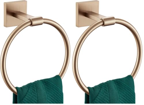 Image of KOKOSIRI Hand Towel Holder Wall Mounted Towel Ring Bathroom Accessories Shower Towel Hanger Rack Stainless Steel Champagne Bronze, B3010CPG (Pack of 2)