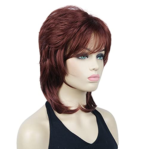 Lydell 16" Long Straight Wigs Soft Shaggy Layered Wigs Classic Cap Full Synthetic Hairpieces (131 Burgundy Red) #TOP1
