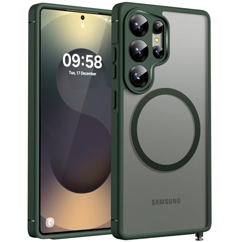 TOCOL Funda para Samsung Galaxy S25 Ultra Magnética, [Protección Completa de Cámara] [Protección Militar contra Caídas] Cubierta Trasera Mate para S25 Ultra, Verde Alpine