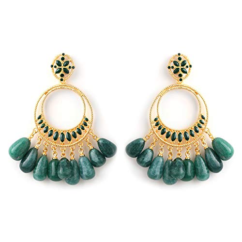 Estele Girls/Womens Non Precious Brass Metal 24K Gold Plated Emerald Green Beads Earrings (B08CPWFMBG) Amazon Price History, Amazon Price Tracker