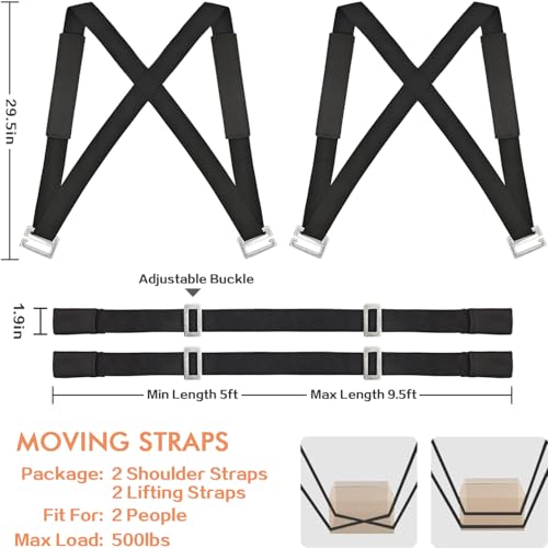 Moving Straps, 2-Person Lifting and Moving System, Appliance Or Furniture Moving Straps for Lifting, Heavy Lifting Straps Moving