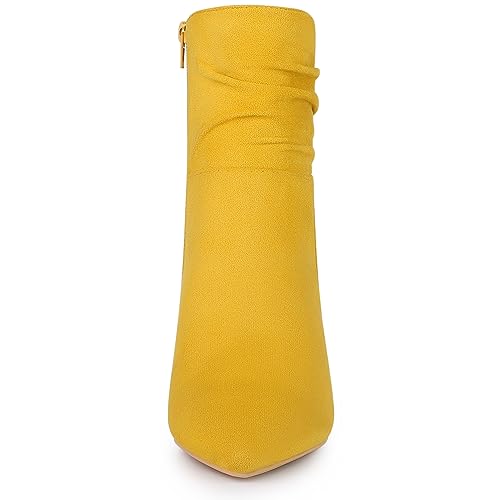 Allegra K Allegra K Women's Pointy Toe Slouches Zipper Chunky Heel Yellow Ankle Boots 9 M US