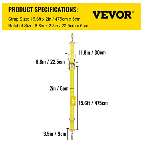 Vevor Ratchet Tie Down Straps, 2'' X 15.6' Heavy Duty Ratchet Straps With Snap Hooks, 4000 Lbs Working Load, 4 Pack Tie Down Set For Moving Motorcycle, Cargo & Daily Use #TOP6