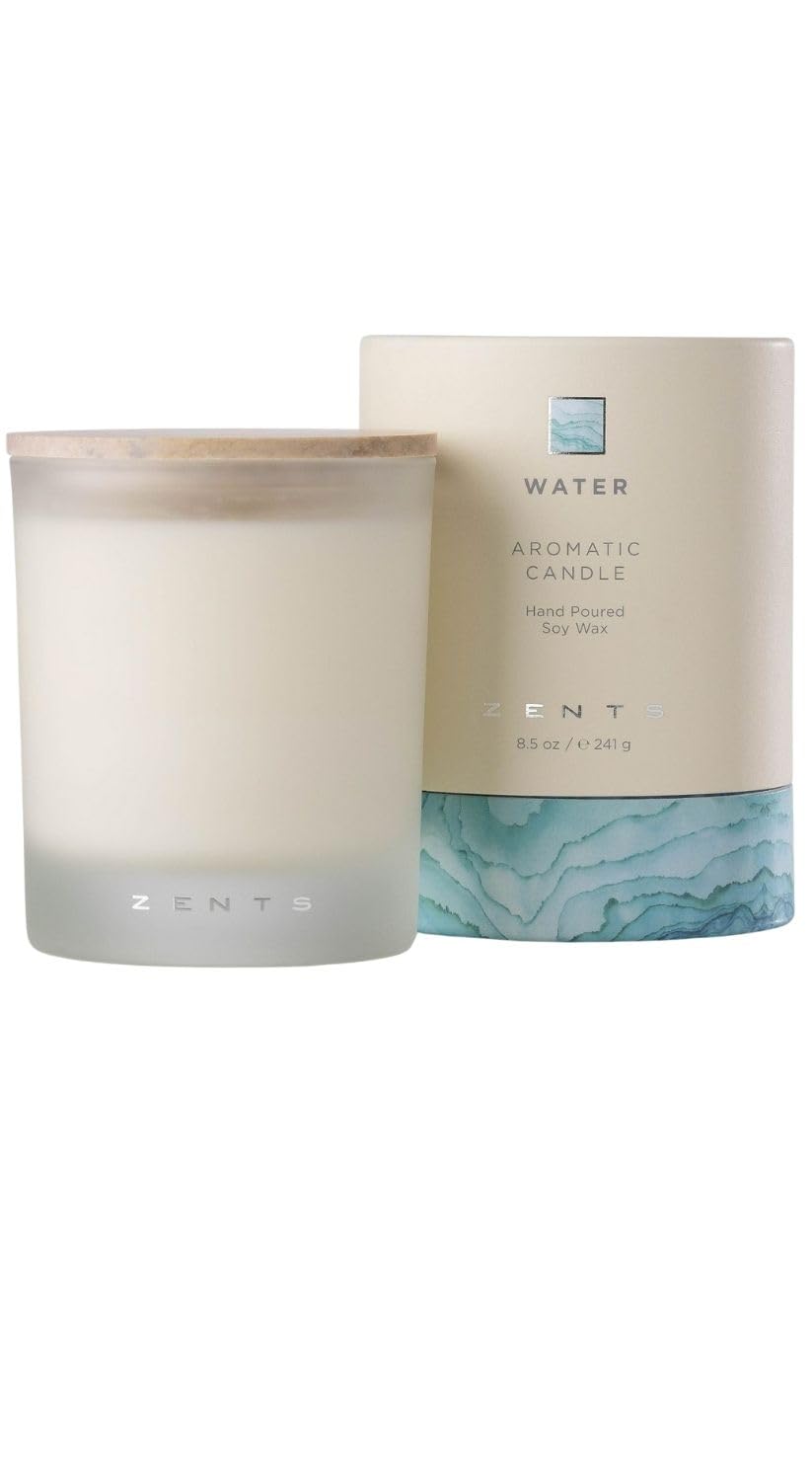 Zents Scented Soy Wax Candle (Water - Chamomile, Coriander & Lemon), Large Jar Single Wick, Uplifting Home Decor Accent, 8.5 oz