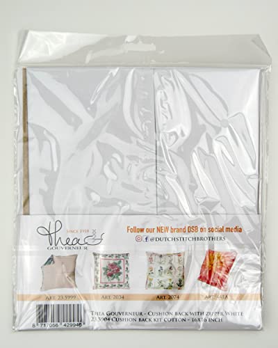 Image of Thea Gouverneur Cushion Back Kit with Zipper - White - for Any 16x16 Inch (40x40cm) Cushion- Cross Stitch Creations - Embroidery - Embroidery Kit for Adults - 23.5904