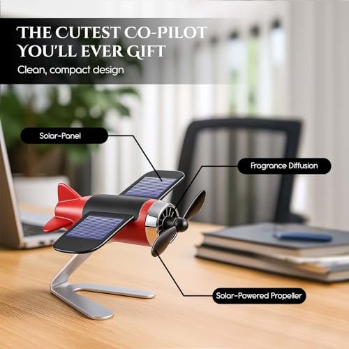 Image of Nostrae by Ekhasa Solar Airplane Car Freshener | Propeller Rotating Dashboard Perfume Diffuser | Solar Powered Aircraft Decoration | Car Aroma Accessory & New Car Gift for Men, Birthday