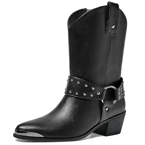 Image of ErikenUrben Women Harness Cowboy Boots Pointed Toe Western Boots Zip
