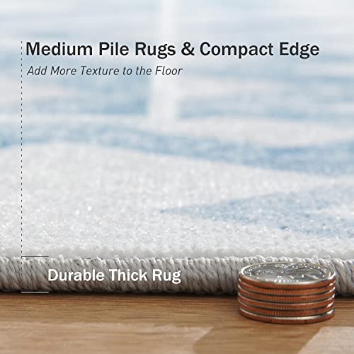 Blue Boho Rug Washable Area Rugs 5X7 Geometric Rug Diamond Trellis Modern Rugs For Living Room, Bedroom And Dining Room #TOP6