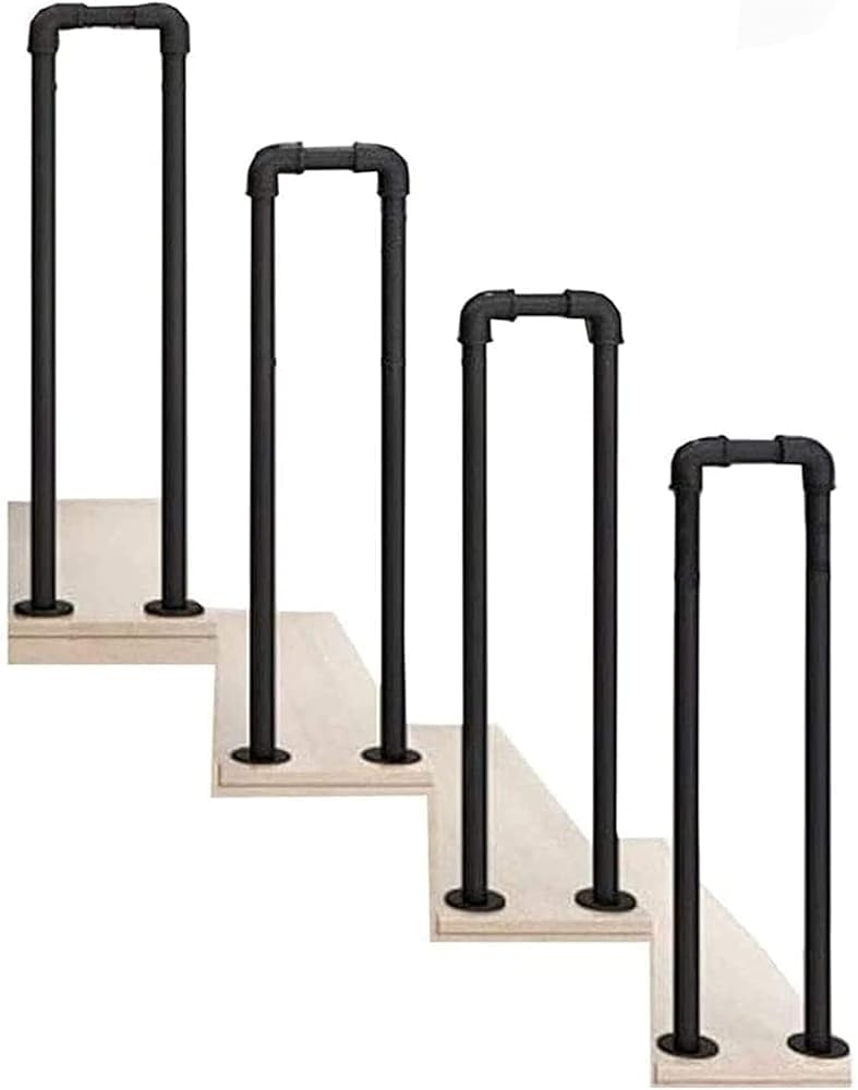 LQSYBHD 4 Pcs Wrought Iron Handrail U Shape Stair Railing Safety Hand Rail Galvanized Pipe for Balconies Villas Lofts Gardens Black Safety Fence(Size:2.78ft/85cm)