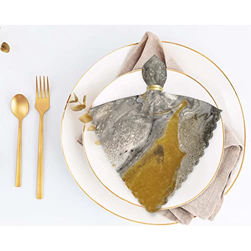 Yibeas Abstract Background Cloth Table Napkins Set Of 4 Acrylic Paints Marble Yellow And Grey Table Decoration Dinner Napkins For Kitchen 18 X 18 Inch #TOP4