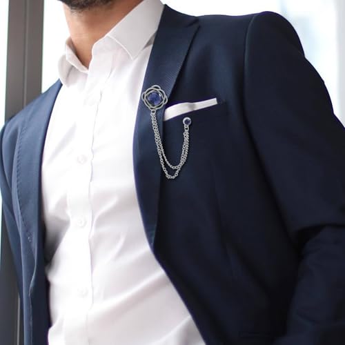 Image of Gold /Silver Crystal Geometry Brooch Lapel Pin for Men Rhinestone With Hanging Chain Brooch for Men Suit Fashion Tuxedo Tie Hat Scarf Collar Pins for Men Women Gifts