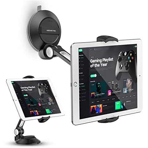 AboveTEK iPad Suction Mount, Phone Tablet Stand Holder with Suction Cup Fits 4"-11" Tablet/Phone/iPad Mini/iPad Air, Sticky iPad Mount on Window Bathroom Mirror, For Car Truck Windshield Boat (Black) Cover