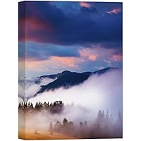 SIGNWIN Canvas Wall Art Pink-Purple Sky Over Blue Foggy Mountains and Forest Landscape Wilderness Modern Art Contemporary Scenic Colorful Ultra for Living Room, Bedroom, Office - 12x18 inches