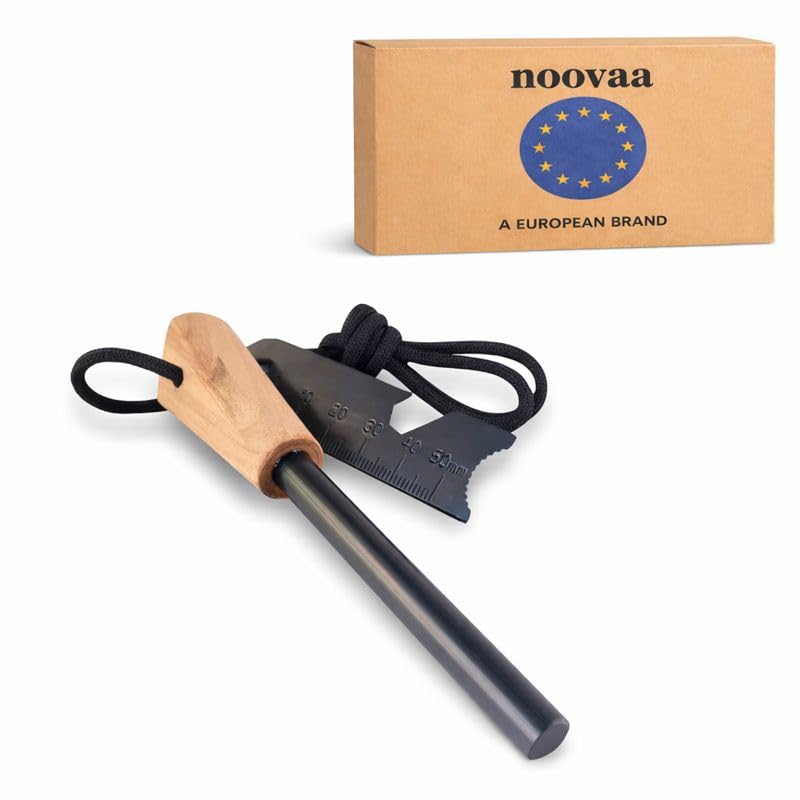 Noovaa Pierre à Feu en Magnésium et Silex – Allume Feu avec Manche en Bois Massif, 12 000 Étincelles – Kit Briquet de Survie pour Camping, Randonnée,...