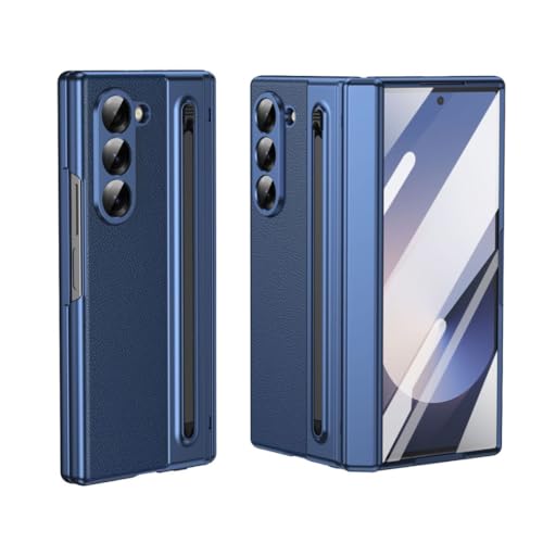 Asuwish Phone Case for Samsung Galaxy Z Fold 3 5G 2021 with Built-in Screen Protector Cover and S Pen Holder Hinge Protection Cell Accessories Protective ZFold3 Z3 Fold3 3Z ZFold35G Women Men Blue