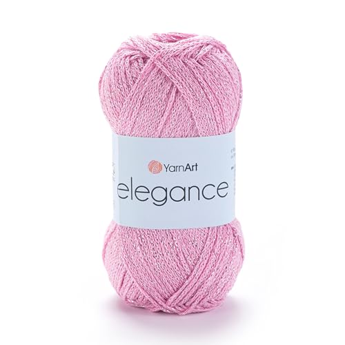 Image of YarnArt Elegance Sparkly Yarn - Metallic Cotton Blend, Fine Sport for Knitting & Crochet, Lightweight Thread for Shawls & Sweaters, 50g (130m), Pink - (1, 109)