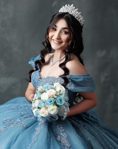 Gorgeous Double Bow Quinceanera Dresses with Train Off Shoulder Applique Quince Dress Puffy Pleated Sweet 16 Dresses2