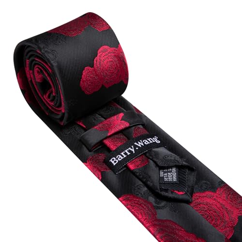 Image of Barry.Wang Flower Ties for Men Handkerchief Cufflinks Set Wedding Necktie Set Party