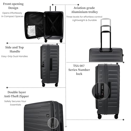 Image of F Gear Sedona Large 79cm German Polycarbonate Hard Luggage|Japanese Hinomoto Silent Wheels |Expandable Check-in Suitcase Travel | Wet Pocket, TSA Lock, Anti-Theft Zipper|Taupe (Steel Grey)