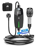 EVDANCE EV Charger Type 2 UK 3 Pin 20ft/6.1m [6/8/10A] Portable Electric Car Charger for EV & PHEV, Adjustable Current, IP66 Type 2 Charging Cable for Home & Travel, Black