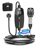 EVDANCE EV Charger Type 2 UK 3 Pin 20ft/6.1m [6/8/10A] Portable Electric Car Charger for EV & PHEV, Adjustable Current, IP66 Type 2 Charging Cable for Home & Travel, Black - Image 1