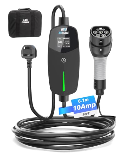 EVDANCE EV Charger Type 2 UK 3 Pin 20ft/6.1m [6/8/10A] Porta