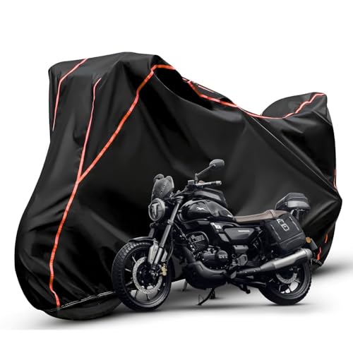Image of Waterproof Bike Body Cover Compatible with Tvs Rohin Dustproof Scratchproof - Motorcycle Cover for Two Wheeler, Outdoor Full Cover with UV, Duty, Rain Protection (Black & Red)