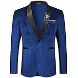MAGE MALE Men's Velvet Slim Fit Suit Blazer Jacket Shawl Lapel One Button Dinner Prom Wedding Tuxedo Blue