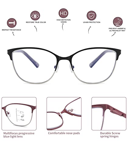 Kafirlo Progressive Multifocal Reading Glasses Women Metal Frame No Line Multifocus Transition Blue Light Blocking Computer Readers Multi Focus Stylish Designer Ladies Lightweight Cateye Eyeglass 1.50 thumb #4