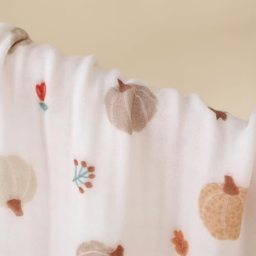 Image of Ultra Soft 6-Layer Muslin Baby Blanket 43 inchx43 inch Happy Fall Pumpkin Breathable Lightweight Muslin Cotton Swaddles Bed Blankets for Toddlers Babies Newborn Birthday Gifts All Seasons