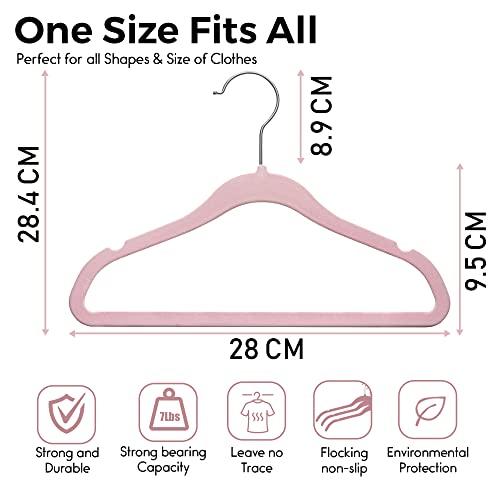 Techzoo 50 Premium Baby Velvet Hangers - 11" Inch Non-Slip Baby Hangers, Ultra-Slim Space-Saving Children Hangers - 360° Swivel Hook, Strong & Durable Infant & Toddler Clothes Hangers - Pink #TOP1