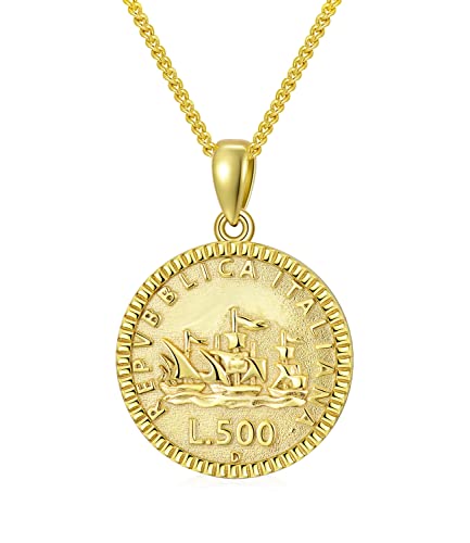 925 Sterling Silver 500 Lira Italian Coin Necklace 18K Gold Plated Pendant Birthday Present for Her Wife Grandmother3