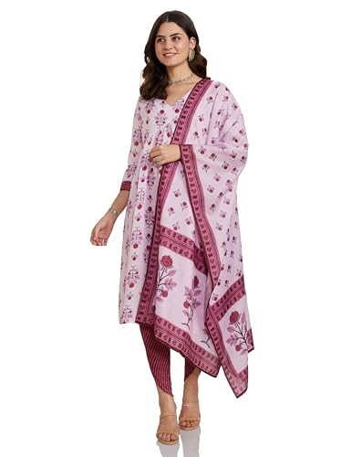 Image of Amazon Brand - Myx Women Printed Alia-Cut Anarkali Kurta Pant Set with Dupatta (Available in Plus Sizes)