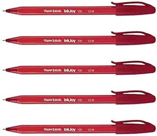 Paper Mate InkJoy 100 Triangular Ballpoint Pens with Cap Medium Nib Red Pack of 5