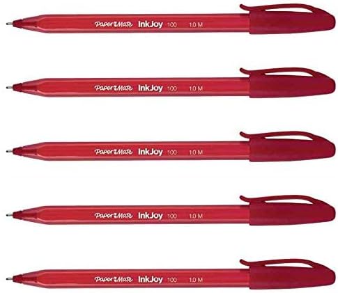 Paper Mate InkJoy 100 Triangular Ballpoint Pens with Cap Medium Nib Red Pack of 5