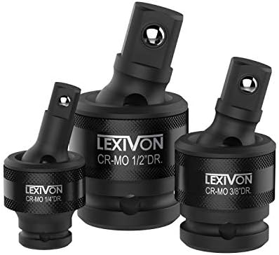 LEXIVON Premium Impact Universal Joint Socket Swivel Set | 3-Piece Ball Spring Design 1/2", 3/8", and 1/4" U-Joint Drive | Cr-Mo Steel - Full Impact Grade (LX-113)