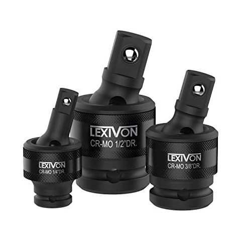 LEXIVON Premium Impact Universal Joint Socket Swivel Set | 3-Piece Ball Spring Design 1/2", 3/8", and 1/4" U-Joint Drive | Cr-Mo Steel = Fully Impact Grade (LX-113),Black Cover