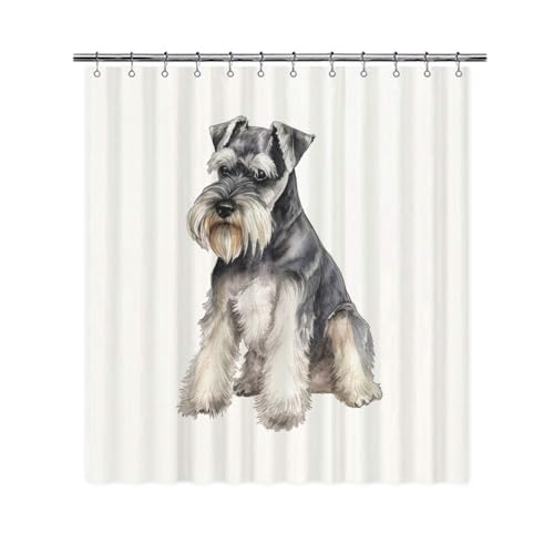 Ganshan Bi Cute Miniature Schnauzer Dog Portrait Shower Curtain Watercolor Animal Pet Puppy Print Bath Curtains for Bathroom Home Decoration with 12 Hooks 72x72 Inch