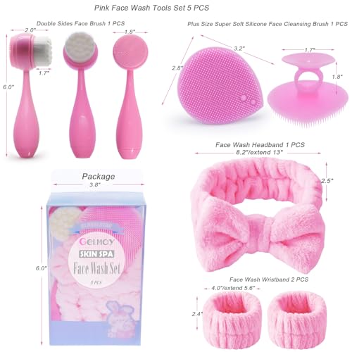 Facial Cleansing Brush Spa Face Washing Wristbands and Headband Set Silicone Exfoliating Mats Scrubber Pads Wrist Hair Head Band Scrub Exfoliator for Makeup Deep Cleaning Skincare Removal 5PCS - Thumbnail 2
