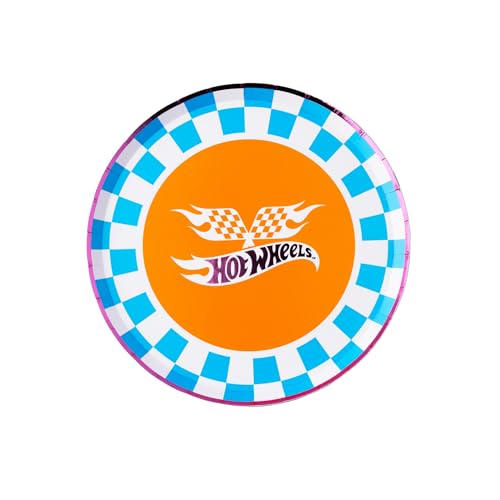 Image of Bonjour Fete Hot Wheels Blue Checker Small Paper Party Plates | Disposable Dessert Size | Premium Party Supplies | Kids' Birthday Celebrations, Car Racing Parties, and Playdates | Pack of 8, 8.25 inch D